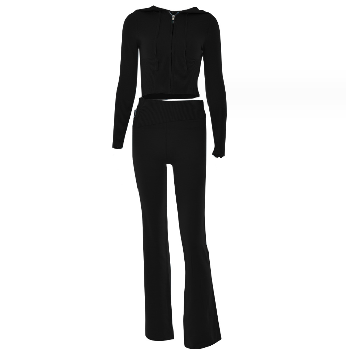 Hoodie Suit Women Leisure Sexy Zip Long Sleeve Sweater And High Waist Long Pants Set - Another Bodega